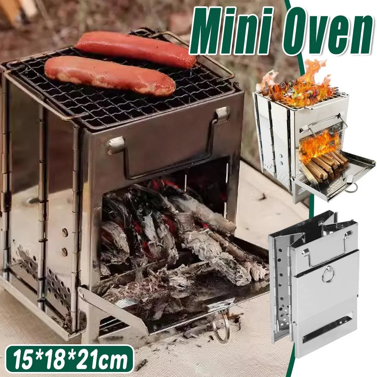 Square Wood Stove Mini Folding Grill Outdoor Camping Portable BBQ Cooking Rack