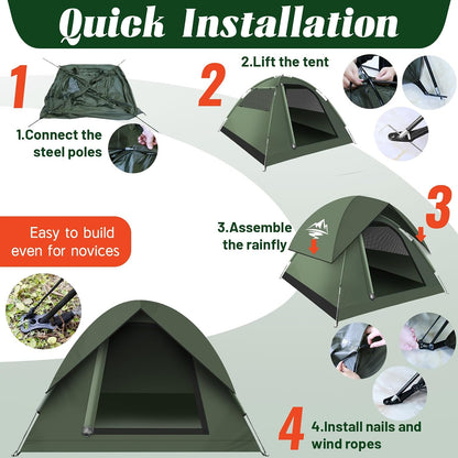 Tents for Camping 3-4 Person with Rainfly, Camping Tents 100% Waterproof, Outdoor Dome Tent Easy Setup, Backpacking Tent for Adventure, Festivals, Backyard (Not Crowded for 2 People)