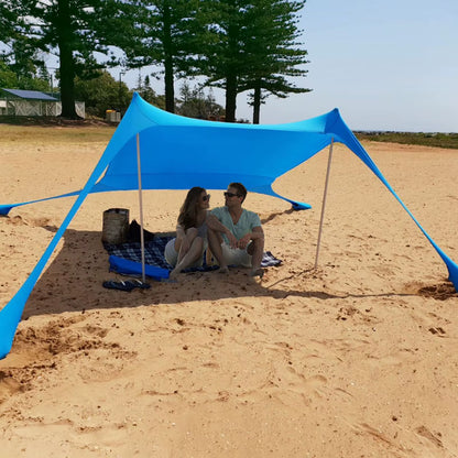 Outdoor Beach Tent Sun Shelter Camping Shades Tents Windproof One-Piece Beach Canopy Tents UPF50+ Portable Family Tent for Bea