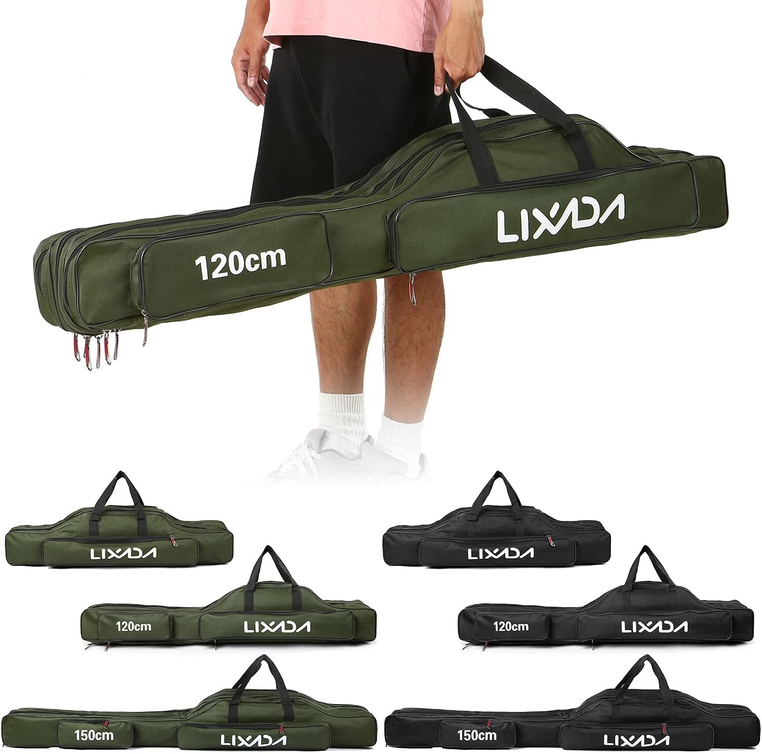 Fishing Rod Bag, 3 Layers Fishing Pole Bag Portable Folding Rod Carry Case Fishing Reel Fishing Tackle Storage Bags,Fishing Rod Carry Case, 120Cm/150Cm