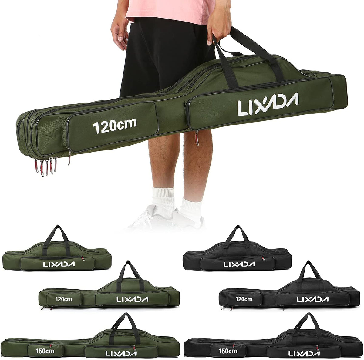 Fishing Rod Bag, 3 Layers Fishing Pole Bag Portable Folding Rod Carry Case Fishing Reel Fishing Tackle Storage Bags,Fishing Rod Carry Case, 120Cm/150Cm