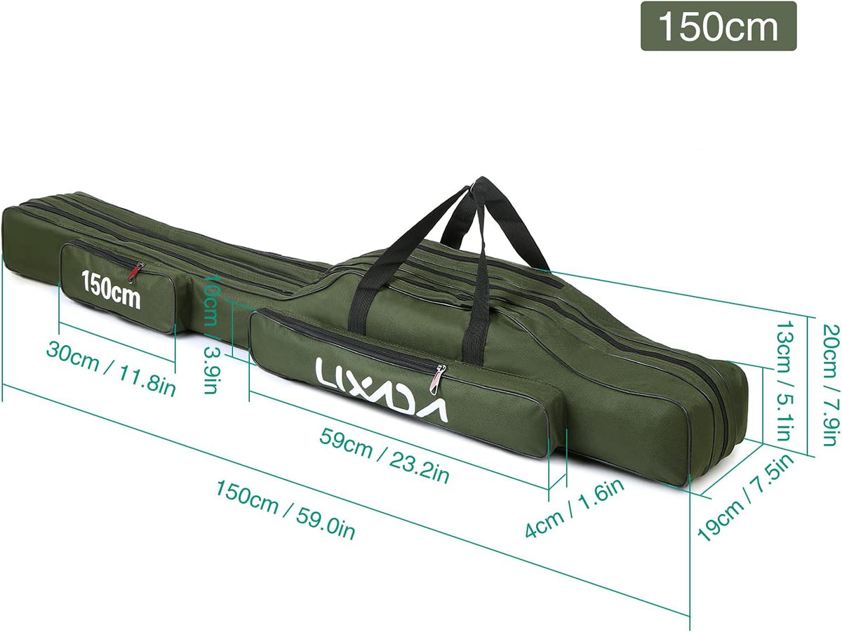 Fishing Rod Bag, 3 Layers Fishing Pole Bag Portable Folding Rod Carry Case Fishing Reel Fishing Tackle Storage Bags,Fishing Rod Carry Case, 120Cm/150Cm