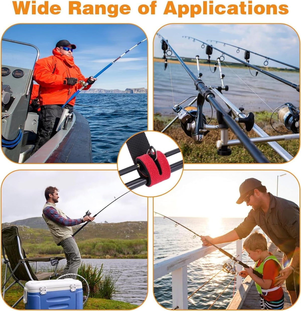 Fishing Rod Ties 12 Pcs Fishing Pole Straps Fishing Rod Straps Holder Fishing Pole Holder Belt Elastic Fishing Rod Holder Strap (25 Cm)