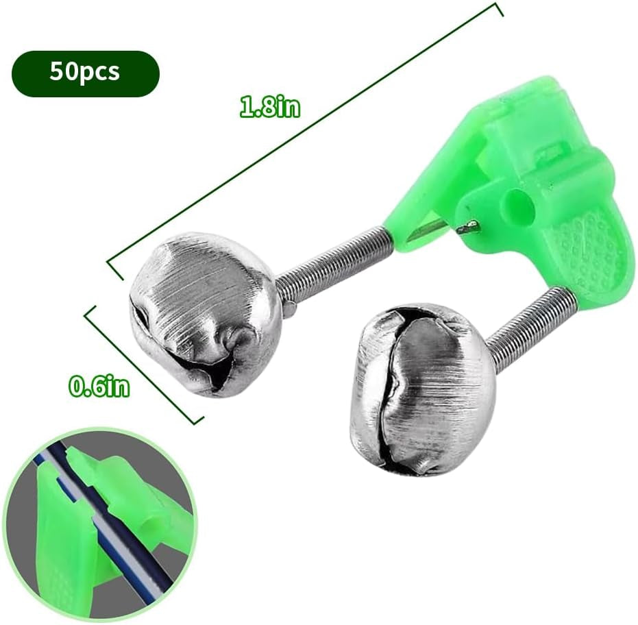 50PCS Fishing Rod Bells Clip – Dual Alert Fishing Bells for Rod Tip, Clip-On Bite Alarm for Night and Ice Fishing, Loud Sound Fishing Equipment Accessories