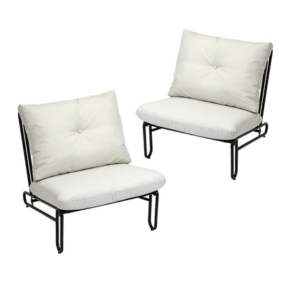 Set of 2 Beige Outdoor Patio Lounge Chairs with Cushions