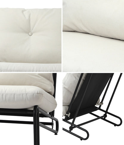 Set of 2 Beige Outdoor Patio Lounge Chairs with Cushions