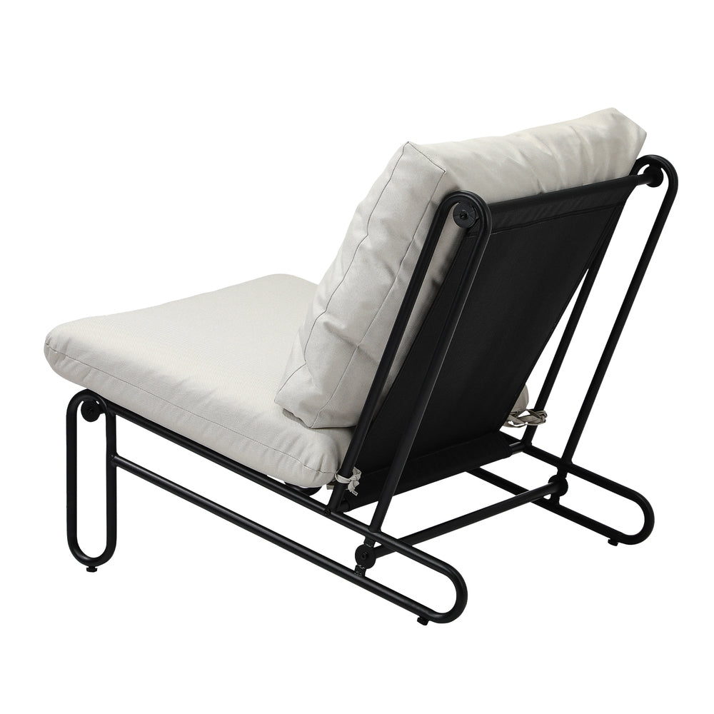 Set of 2 Beige Outdoor Patio Lounge Chairs with Cushions