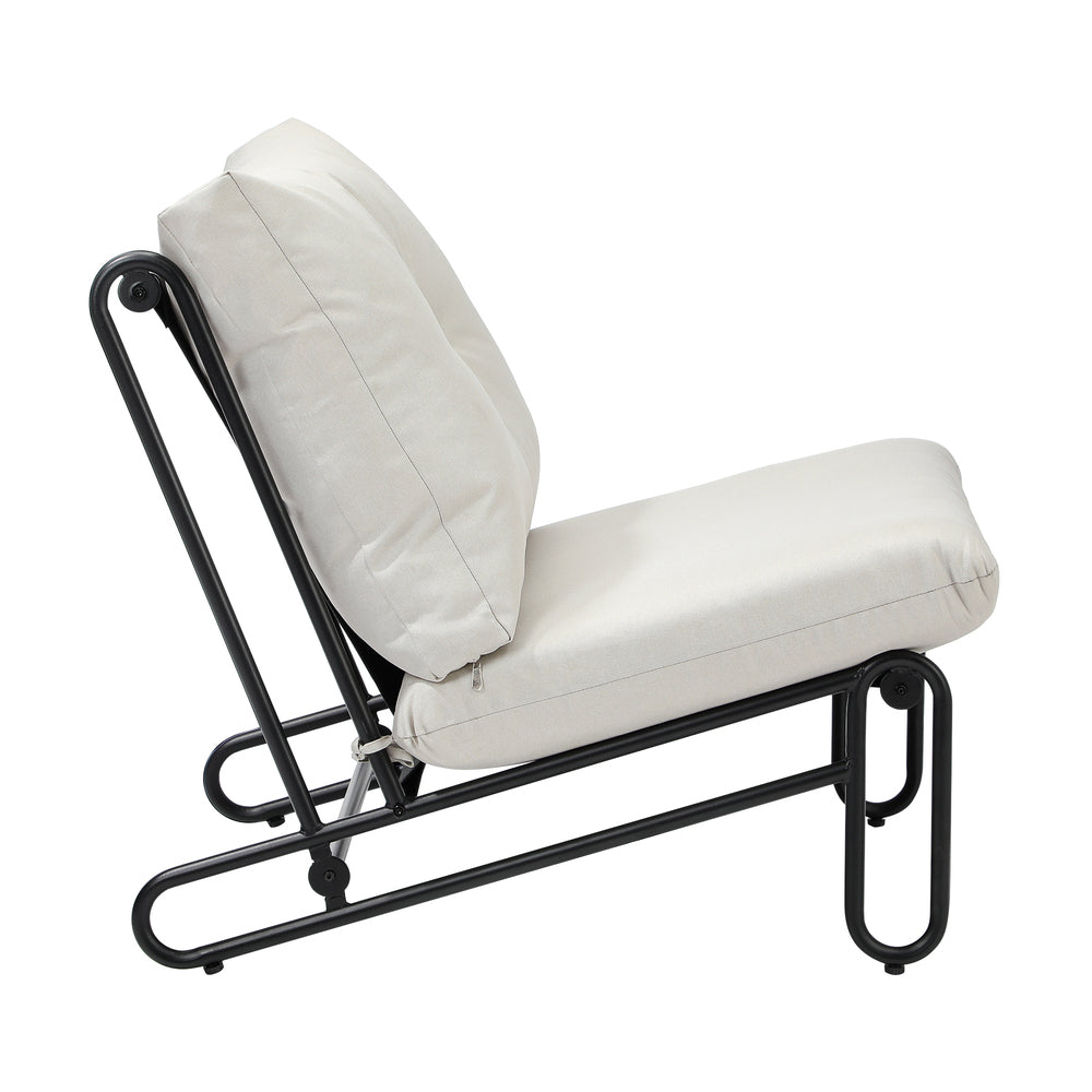 Set of 2 Beige Outdoor Patio Lounge Chairs with Cushions