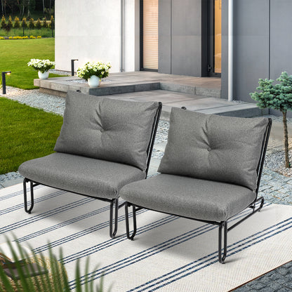 Set of 2 Grey Outdoor Patio Lounge Chairs with Cushions
