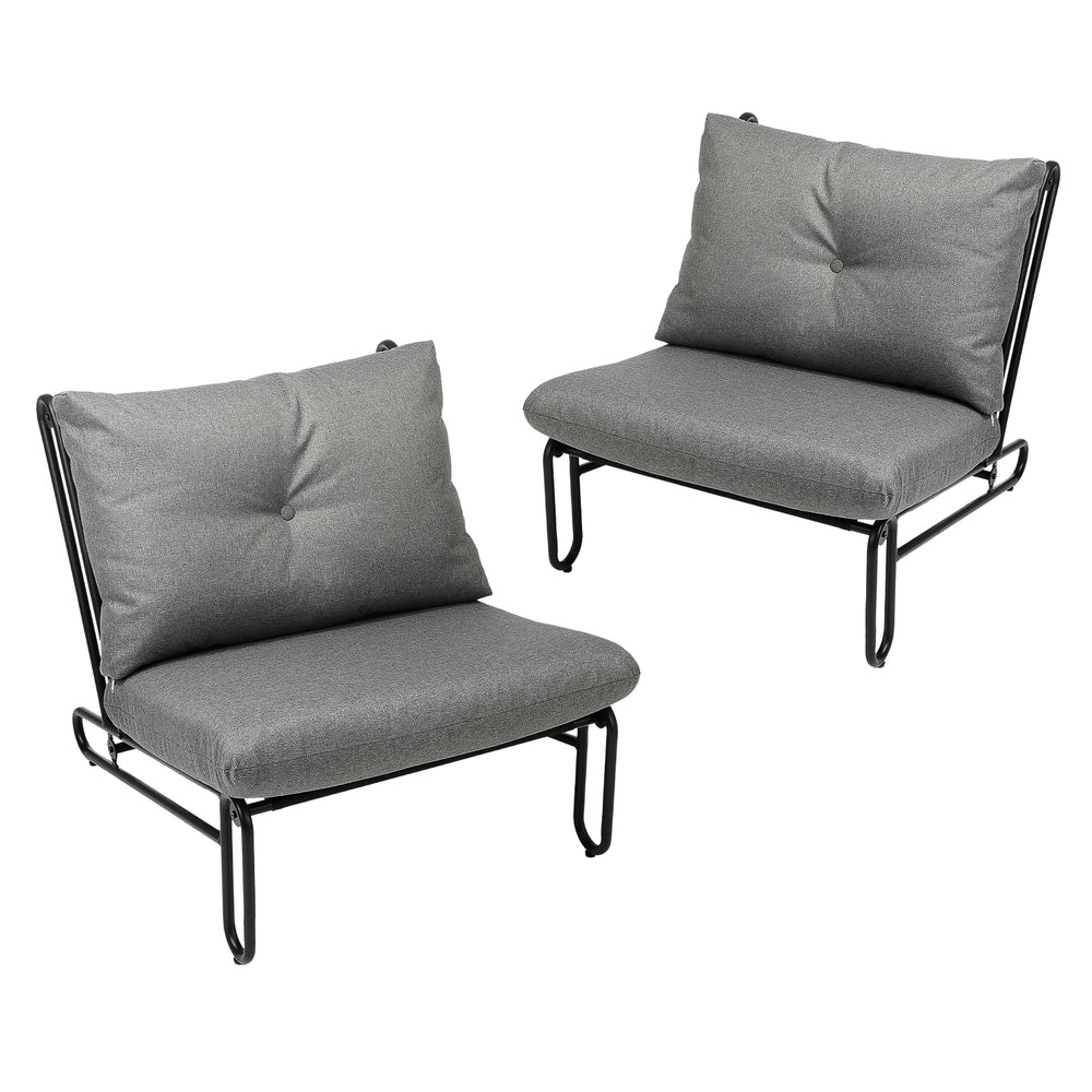 Set of 2 Grey Outdoor Patio Lounge Chairs with Cushions