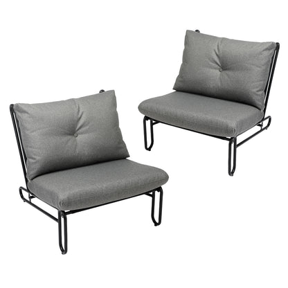 Set of 2 Grey Outdoor Patio Lounge Chairs with Cushions