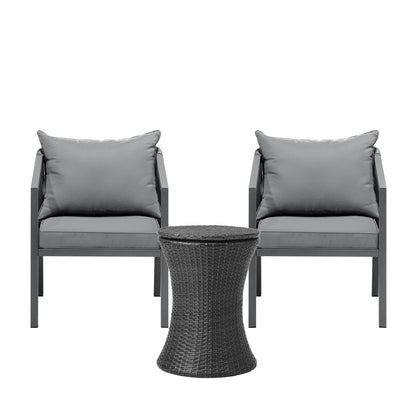 3 Pieces Black Outdoor Patio Bistro Set with Ice Bucket Table
