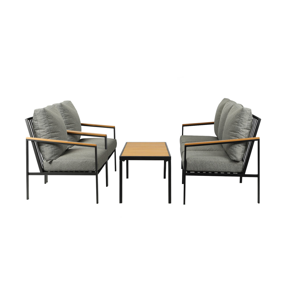 Black Outdoor Patio Set with Table and Cushioned Chairs