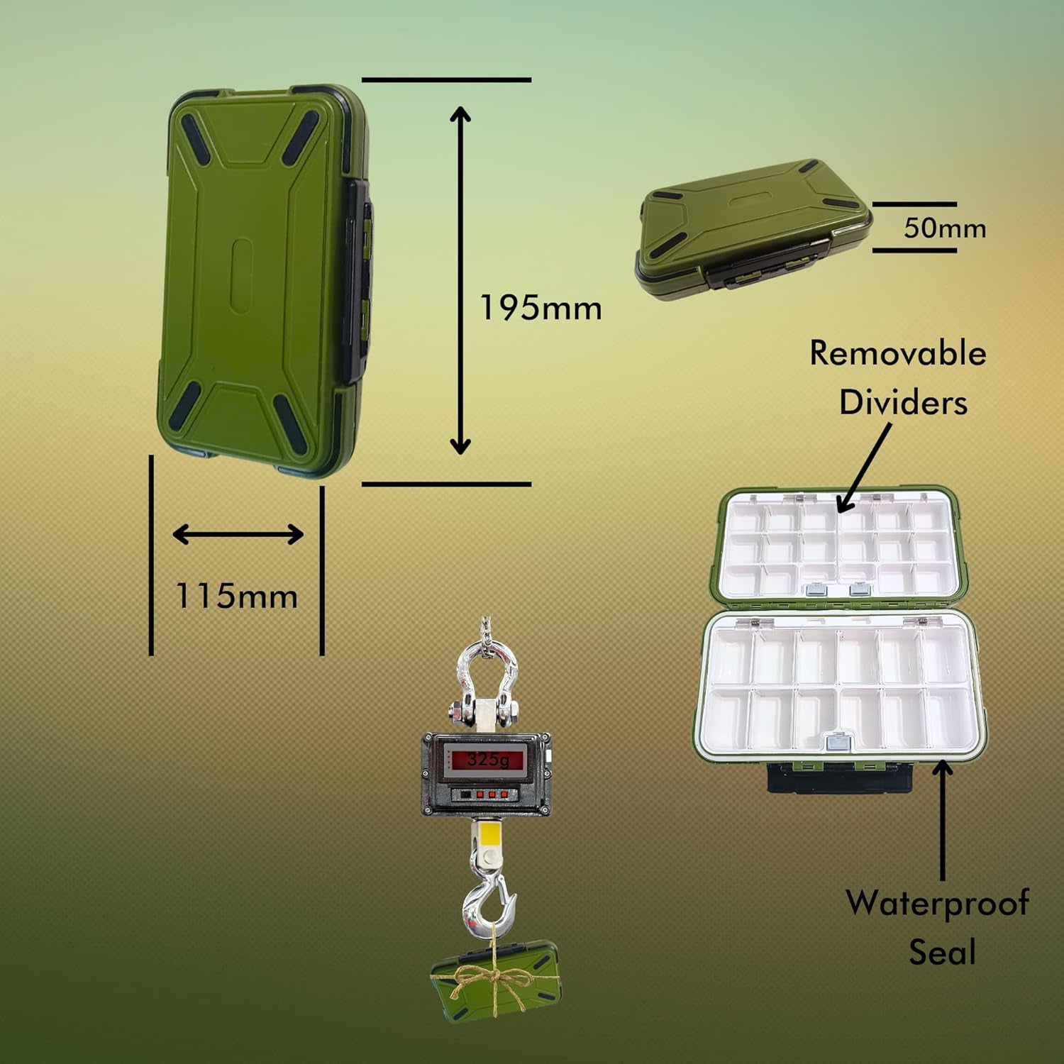 Compact Waterproof Fishing Tackle Box for Hooks, Lures, Jigs - Small Green