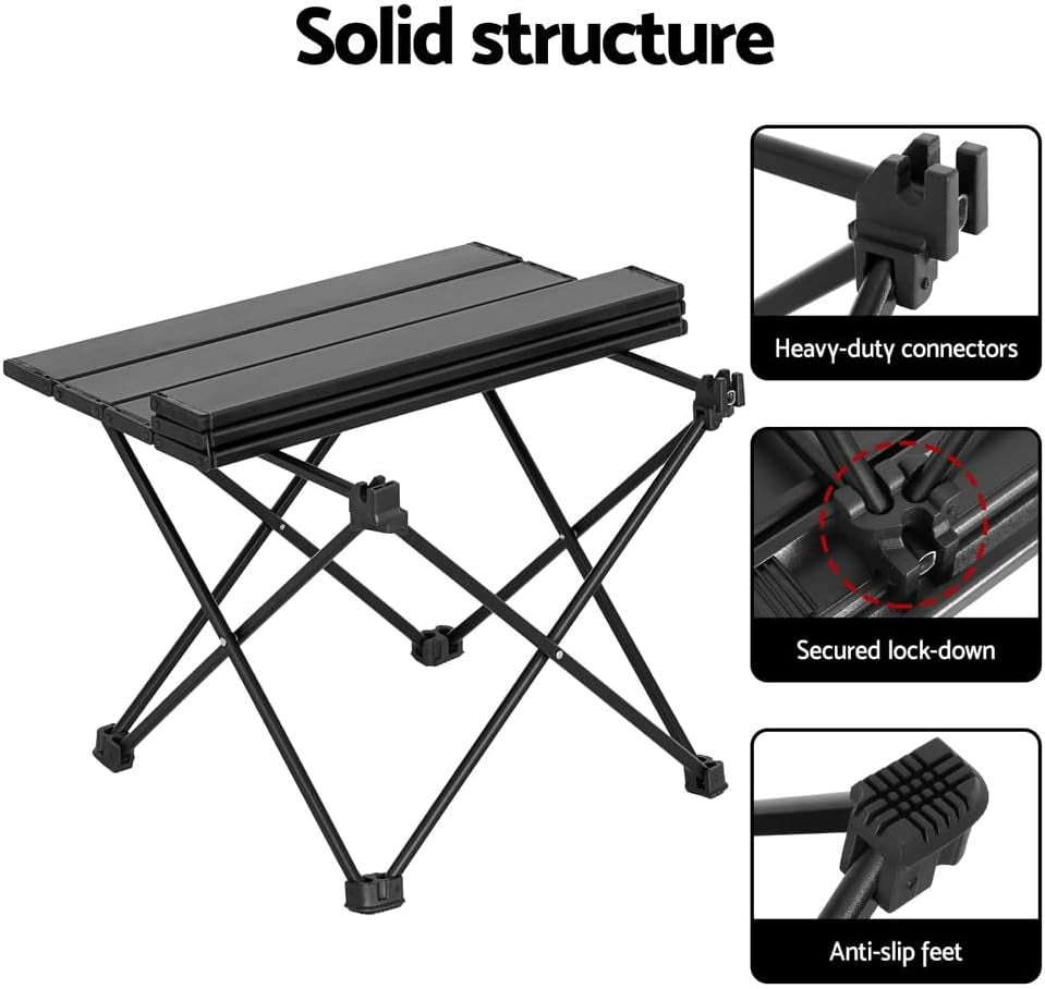 Folding Camping Table, Aluminium Portable Picnic Desk, 40Cm Black