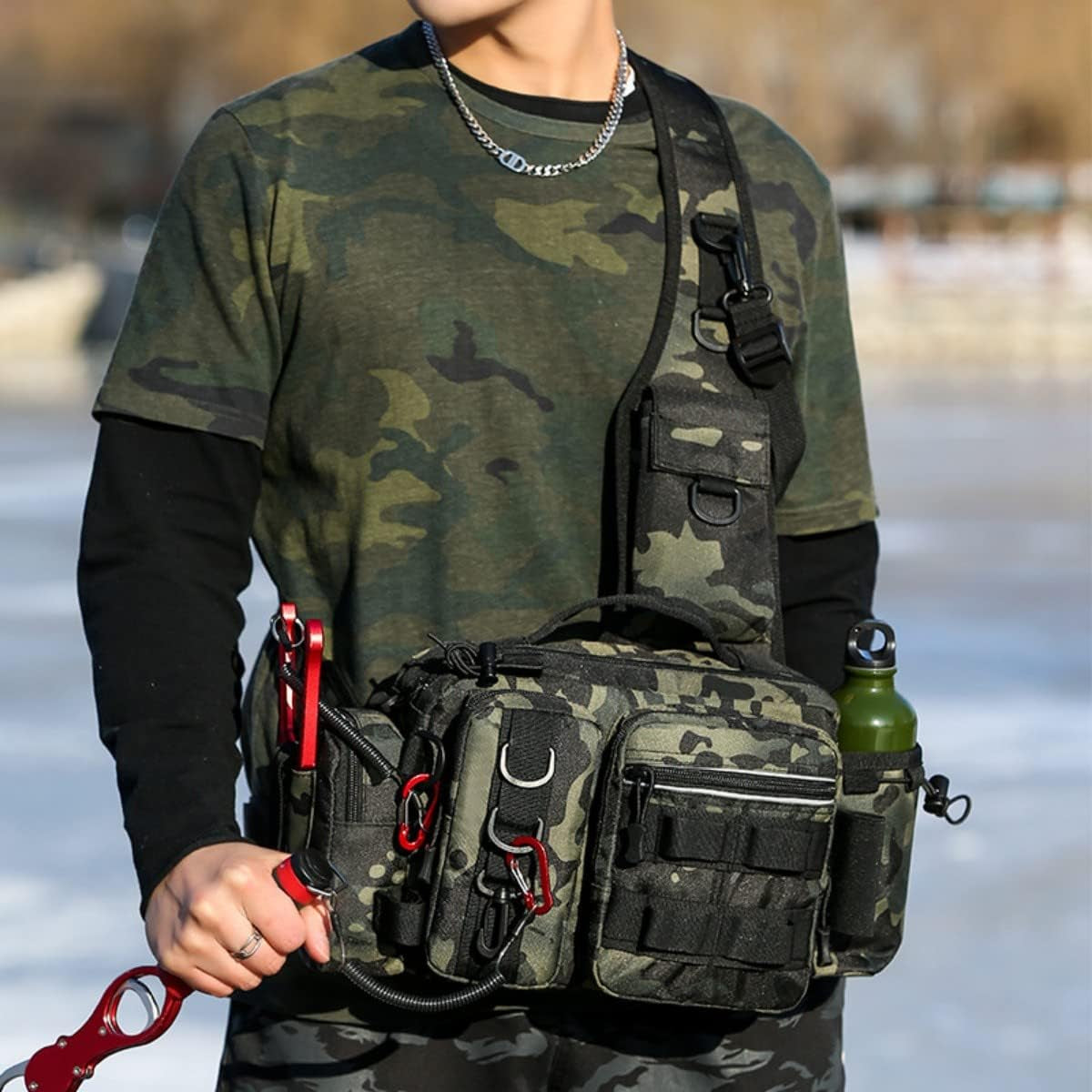 Fishing Tackle Bag,Tactical Fishing Sling Tackle Storage Bag,Lightweight Sling Fishing Backpack- Sling Tool Bag for Fishing Hiking Hunting Camping