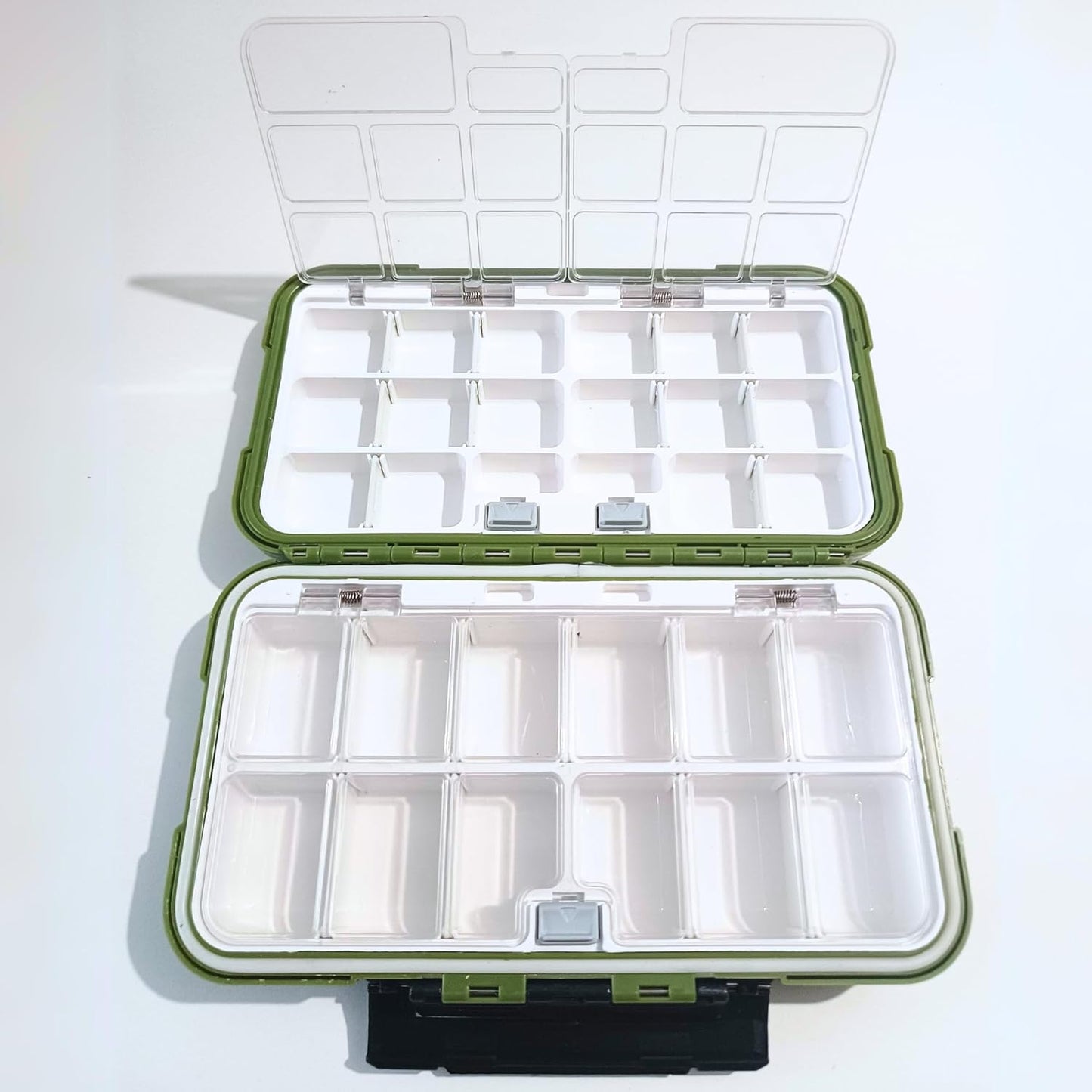 Compact Waterproof Fishing Tackle Box for Hooks, Lures, Jigs - Small Green