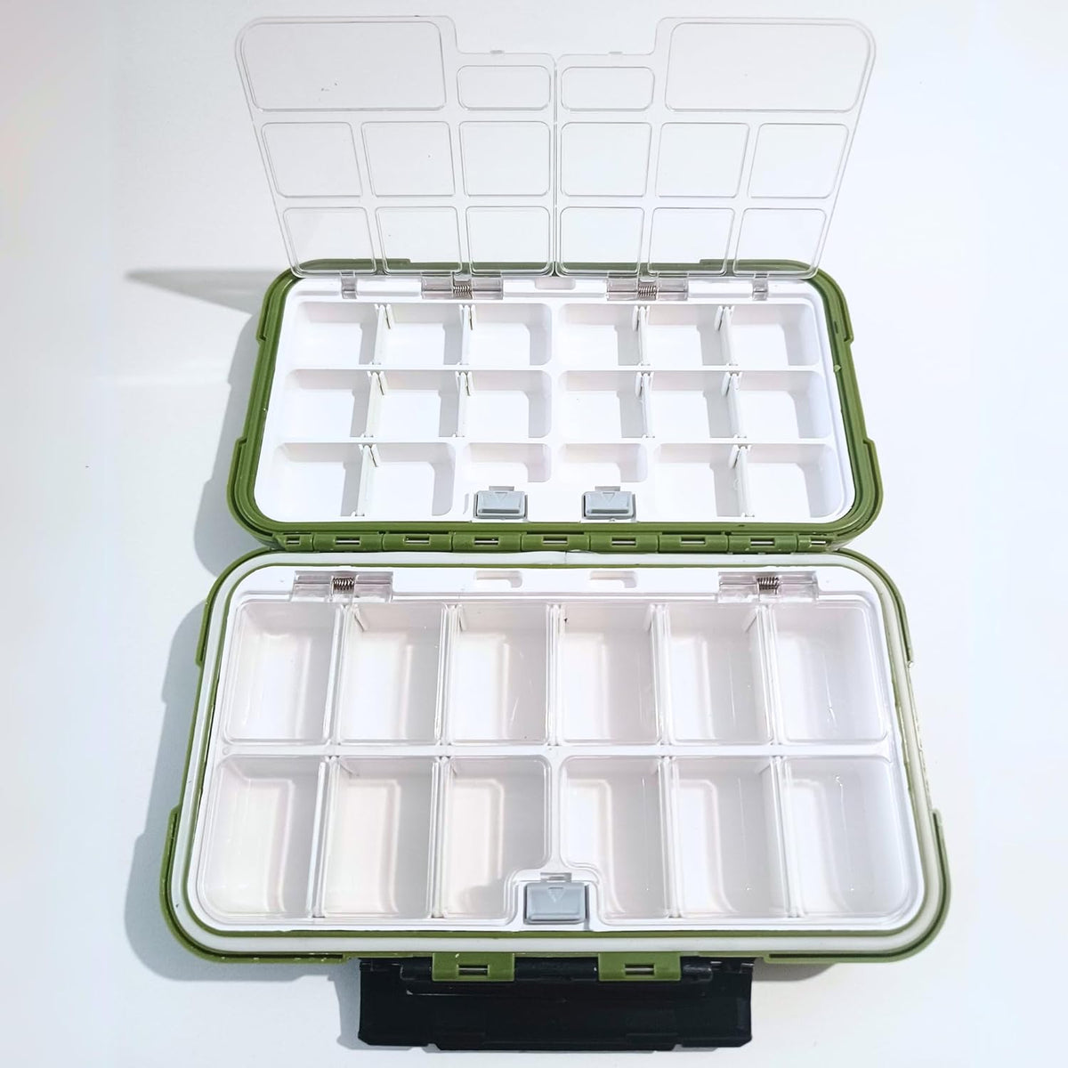 Compact Waterproof Fishing Tackle Box for Hooks, Lures, Jigs - Small Green