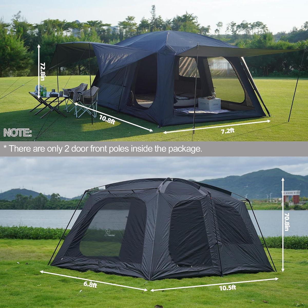 4-6 Person /8-10 Person Camping Tent with 3 Door 2 Room Large Family Cabin Tents, Double Layer Waterproof Portable Glamping Tent, Big Tents for Outdoor Camping Hiking and Backpacking