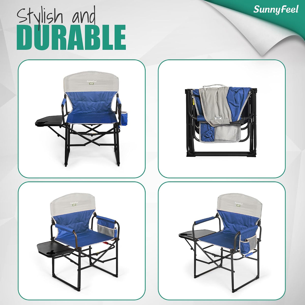 Camping Directors Chair, Heavy Duty,Oversized Portable Folding Chair with Side Table, Pocket for Beach, Fishing,Trip,Picnic,Lawn,Concert Outdoor Foldable Camp Chairs