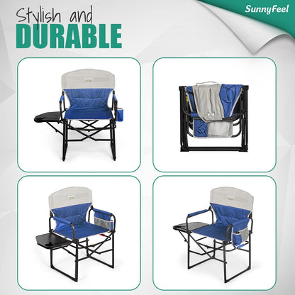 Camping Directors Chair, Heavy Duty,Oversized Portable Folding Chair with Side Table, Pocket for Beach, Fishing,Trip,Picnic,Lawn,Concert Outdoor Foldable Camp Chairs
