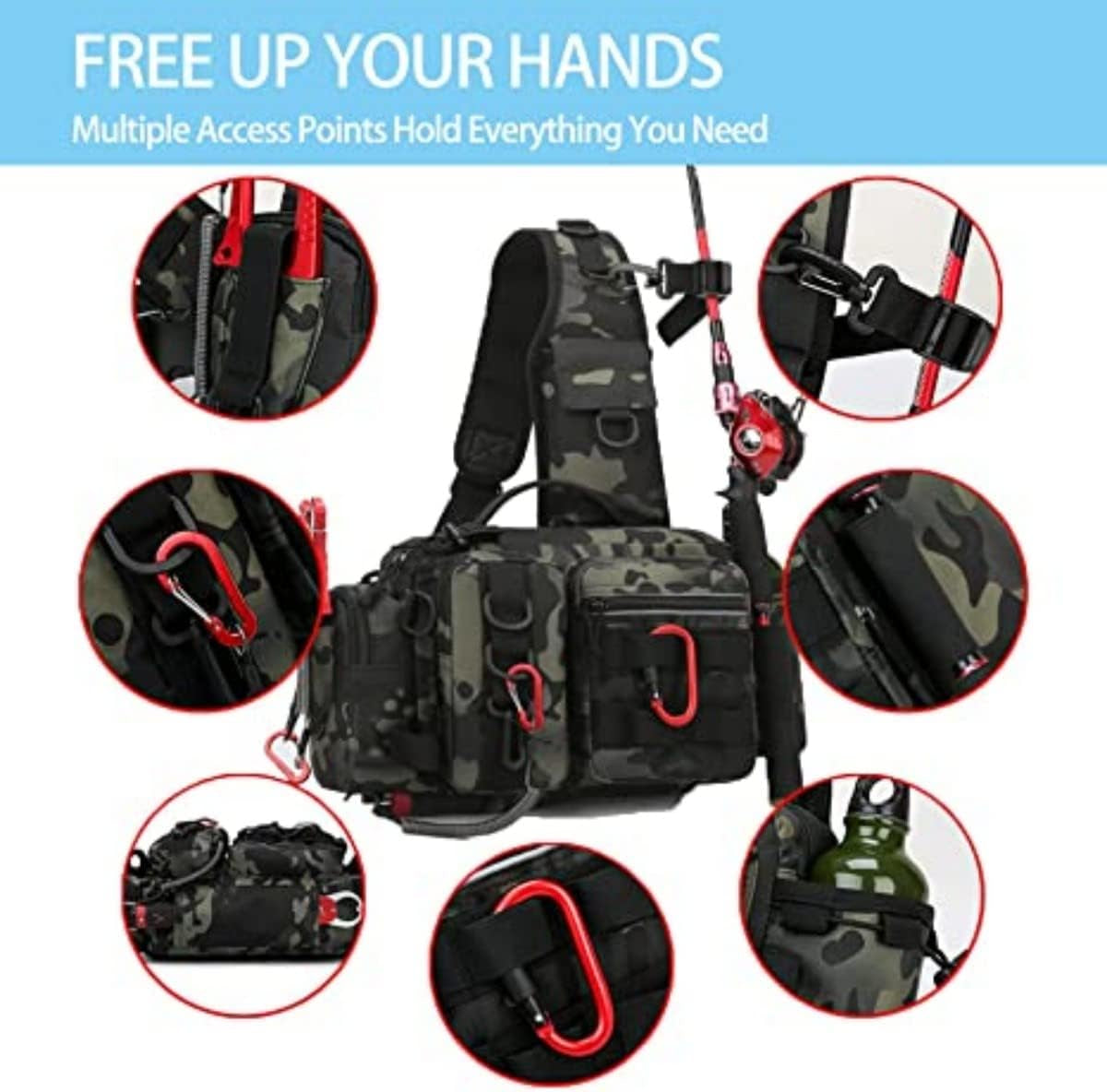 Fishing Tackle Bag,Tactical Fishing Sling Tackle Storage Bag,Lightweight Sling Fishing Backpack- Sling Tool Bag for Fishing Hiking Hunting Camping