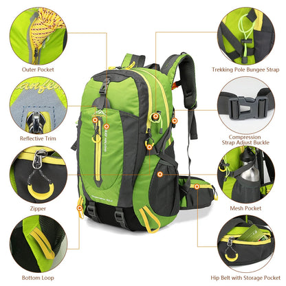 40L Water Resistant Travel Backpack Camp Hike Laptop Daypack Trekking Climb Back Bags for Men Women