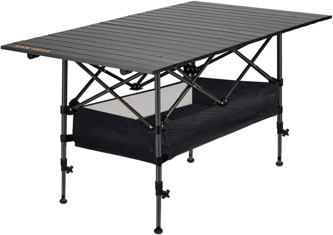 Collapsible Foldable Camping Table Adjustable Height with Storage Bag, Generous Tabletop 120X65Cm, Portable Lightweight Aluminum Camp Table Quick Setup Capacity 50KG, for Outdoor Picnic