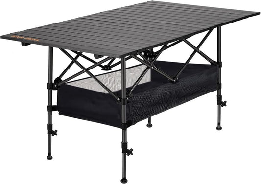 Collapsible Foldable Camping Table Adjustable Height with Storage Bag, Generous Tabletop 120X65Cm, Portable Lightweight Aluminum Camp Table Quick Setup Capacity 50KG, for Outdoor Picnic