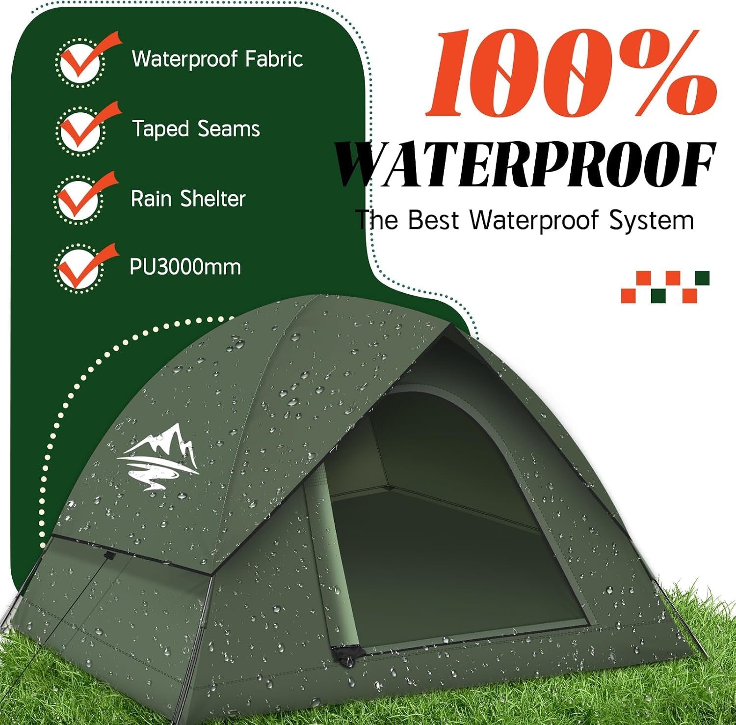 Tents for Camping 3-4 Person with Rainfly, Camping Tents 100% Waterproof, Outdoor Dome Tent Easy Setup, Backpacking Tent for Adventure, Festivals, Backyard (Not Crowded for 2 People)
