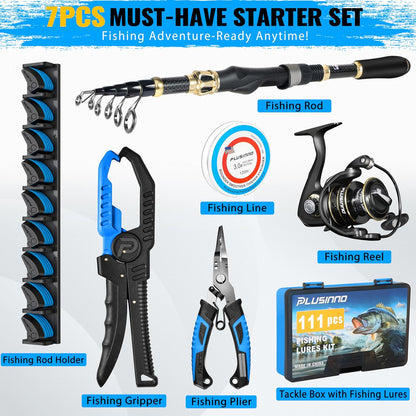 Fishing Gear,Full Fishing Kit Include Fishing Rod and Reel Combo, Tackle Box with Fishing Lures, Fishing Accessories, Fishing Pliers,Fishing Gifts for Men with Fishing Tool Kit