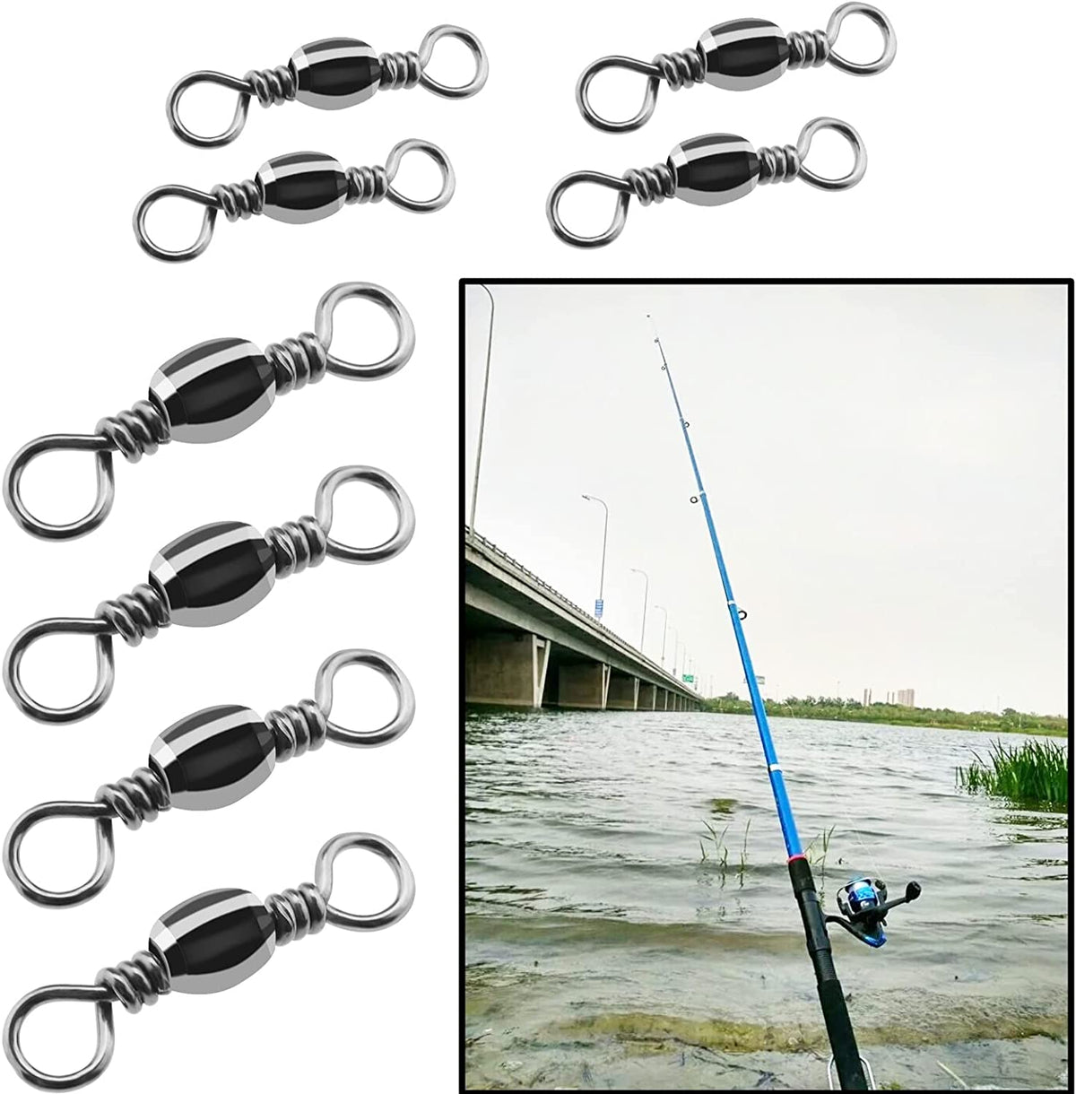 300Pcs 8# Fishing Rolling Swivel 10# Fishing Swivels Barrel Metal Fishing Tackle Line Connector Fishing Accessories for Saltwater Freshwater