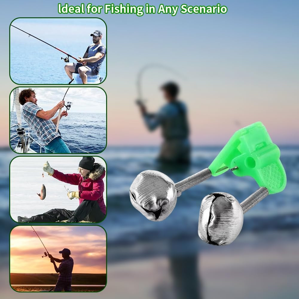 50PCS Fishing Rod Bells Clip – Dual Alert Fishing Bells for Rod Tip, Clip-On Bite Alarm for Night and Ice Fishing, Loud Sound Fishing Equipment Accessories