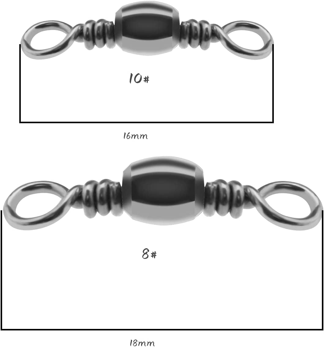 300Pcs 8# Fishing Rolling Swivel 10# Fishing Swivels Barrel Metal Fishing Tackle Line Connector Fishing Accessories for Saltwater Freshwater