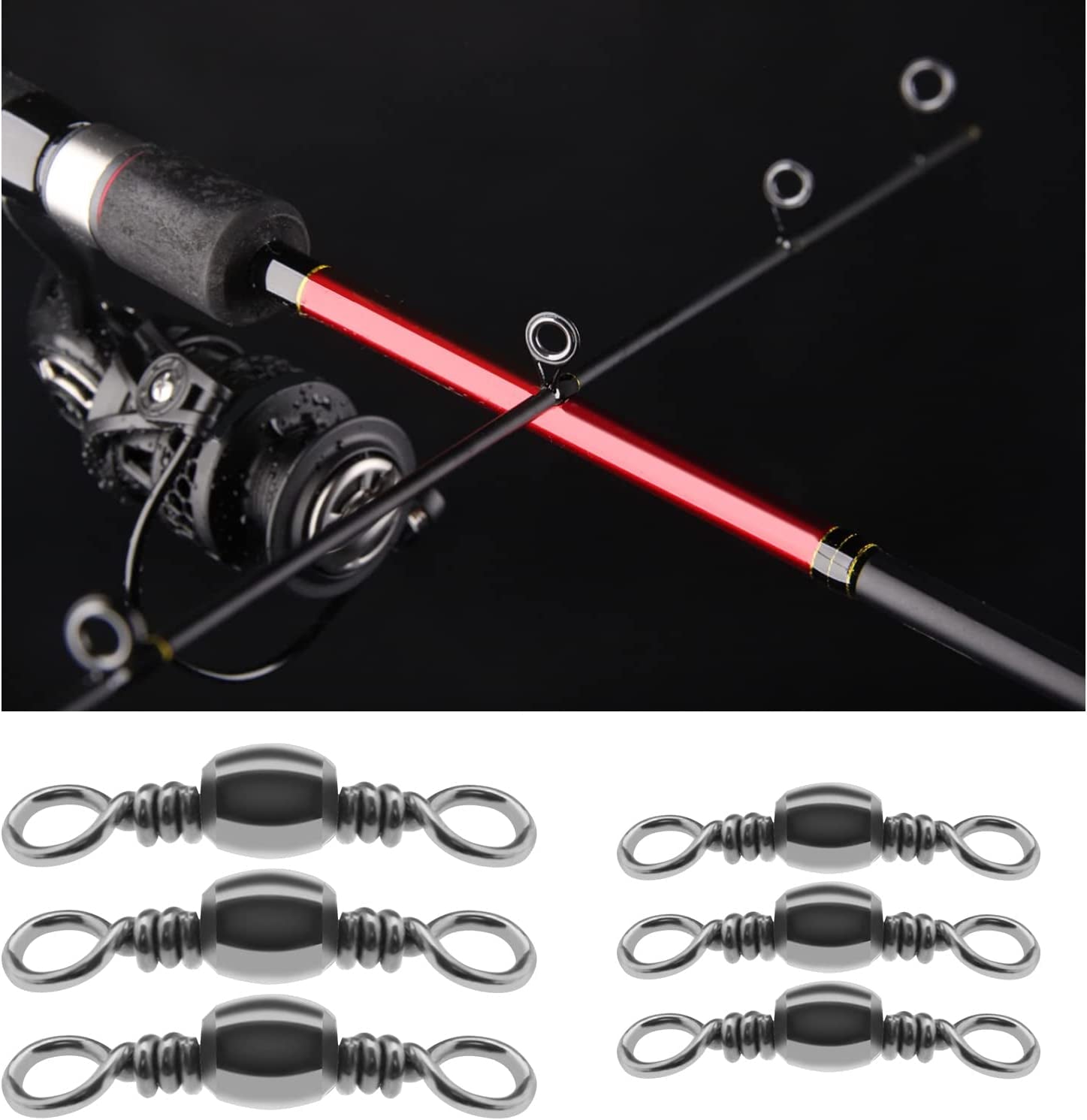 300Pcs 8# Fishing Rolling Swivel 10# Fishing Swivels Barrel Metal Fishing Tackle Line Connector Fishing Accessories for Saltwater Freshwater