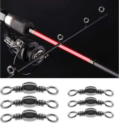 300Pcs 8# Fishing Rolling Swivel 10# Fishing Swivels Barrel Metal Fishing Tackle Line Connector Fishing Accessories for Saltwater Freshwater