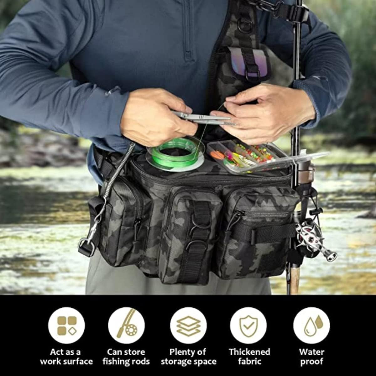 Fishing Tackle Bag,Tactical Fishing Sling Tackle Storage Bag,Lightweight Sling Fishing Backpack- Sling Tool Bag for Fishing Hiking Hunting Camping