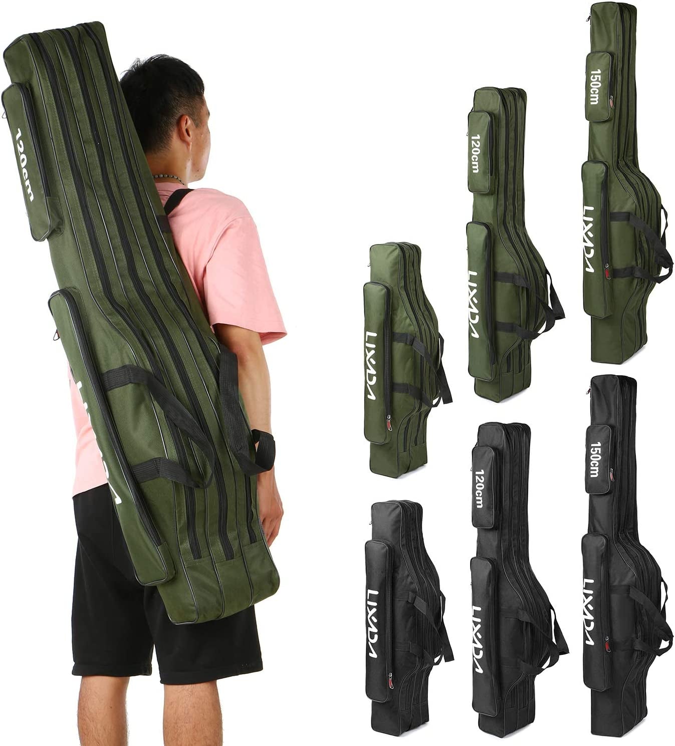 Fishing Rod Bag, 3 Layers Fishing Pole Bag Portable Folding Rod Carry Case Fishing Reel Fishing Tackle Storage Bags,Fishing Rod Carry Case, 120Cm/150Cm