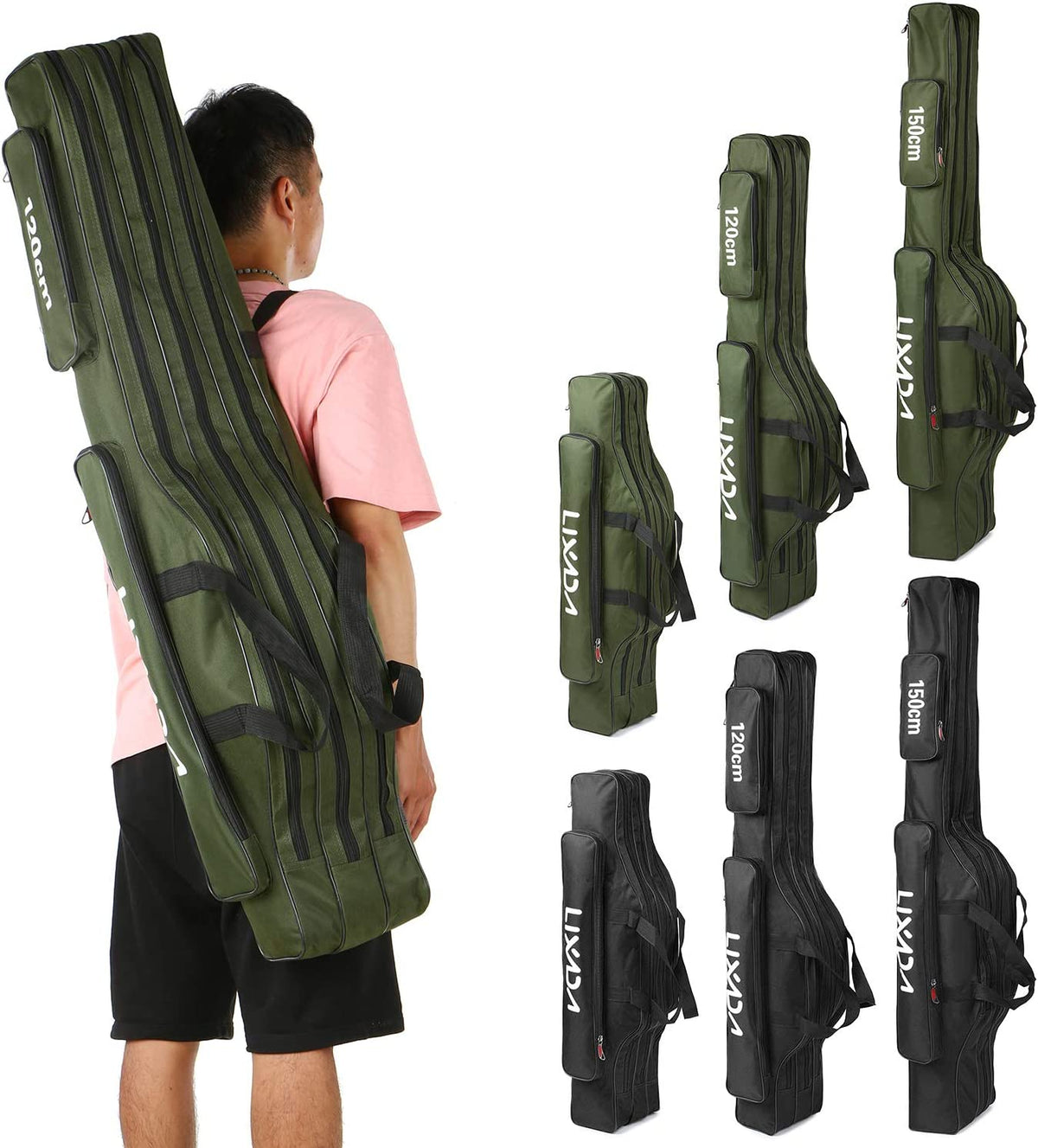 Fishing Rod Bag, 3 Layers Fishing Pole Bag Portable Folding Rod Carry Case Fishing Reel Fishing Tackle Storage Bags,Fishing Rod Carry Case, 120Cm/150Cm