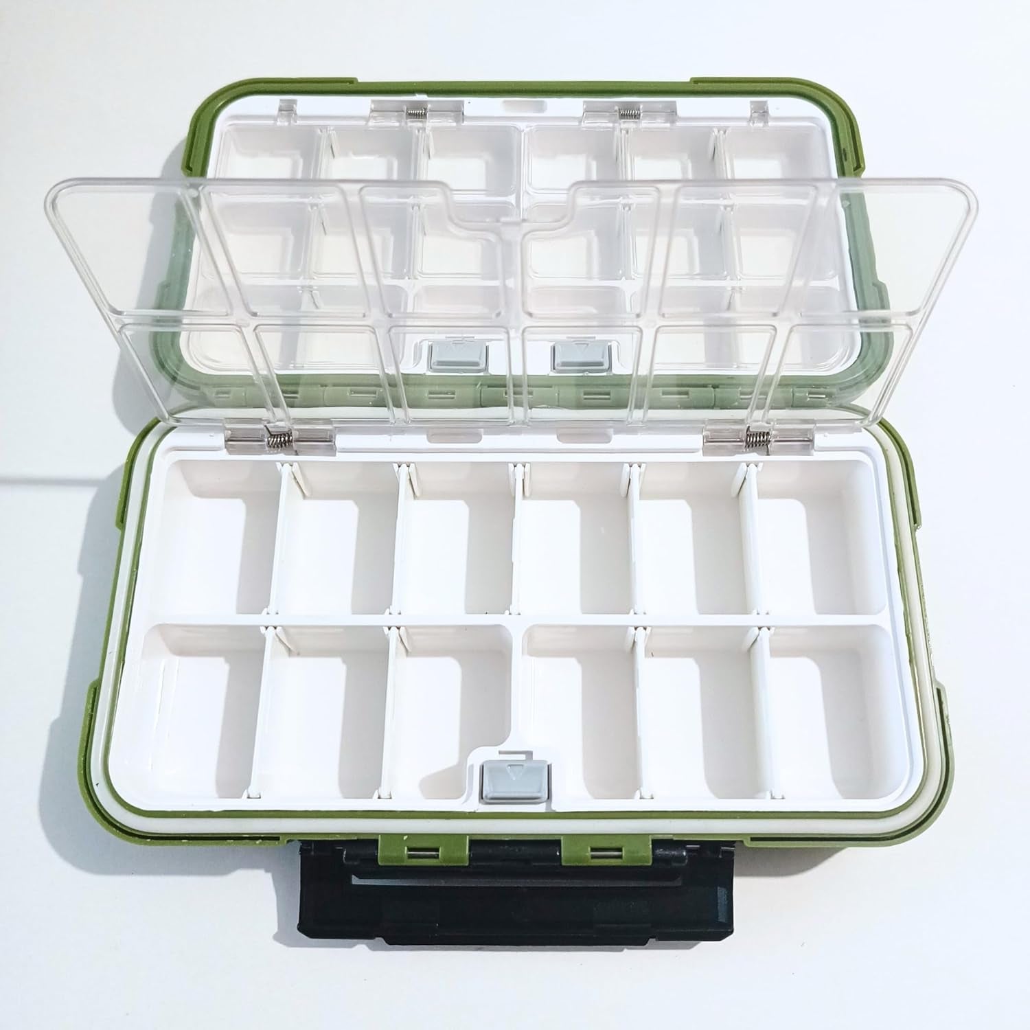 Compact Waterproof Fishing Tackle Box for Hooks, Lures, Jigs - Small Green