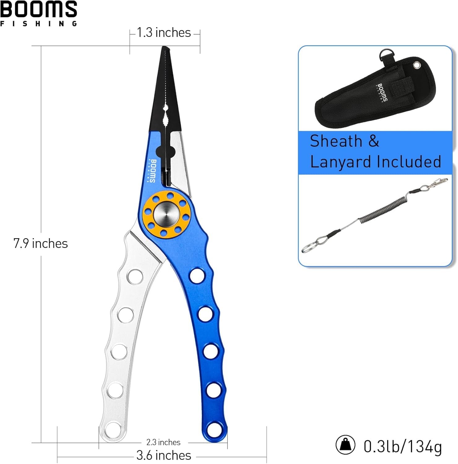 X1 Aluminum Fishing Pliers Saltwater, Surf Fishing Tackle Kit, Fishing Multitool Hook Remover Braided Fishing Line Cutting and Split Ring with Coiled Lanyard and Sheath