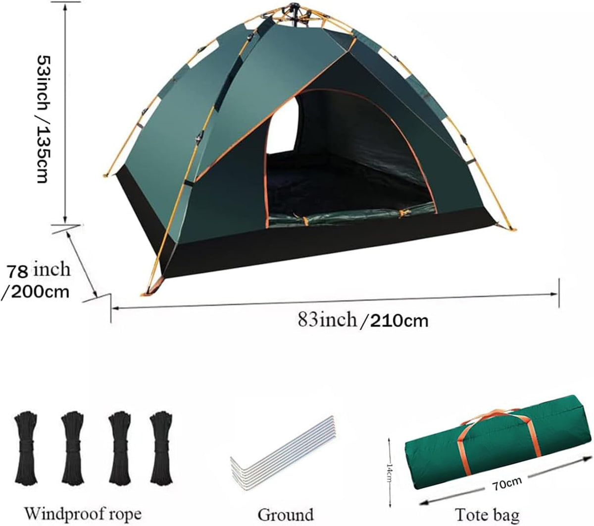 Camping Tent 3-4 Persons,  Pop up Tents Removable Instant Tent 2 Door Breathable Waterproof UV Protection, Family Dome Tent for Family Outdoor Sports Travel Picnic with Carrying Bag