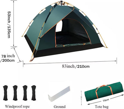 Camping Tent 3-4 Persons,  Pop up Tents Removable Instant Tent 2 Door Breathable Waterproof UV Protection, Family Dome Tent for Family Outdoor Sports Travel Picnic with Carrying Bag