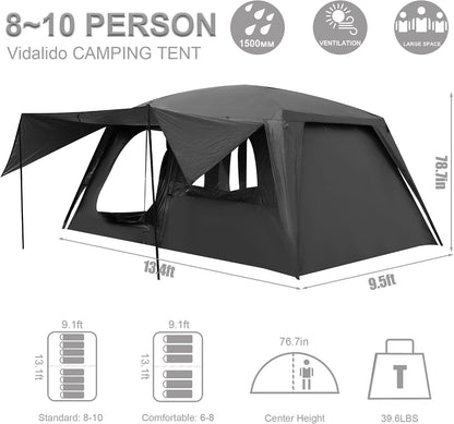 4-6 Person /8-10 Person Camping Tent with 3 Door 2 Room Large Family Cabin Tents, Double Layer Waterproof Portable Glamping Tent, Big Tents for Outdoor Camping Hiking and Backpacking