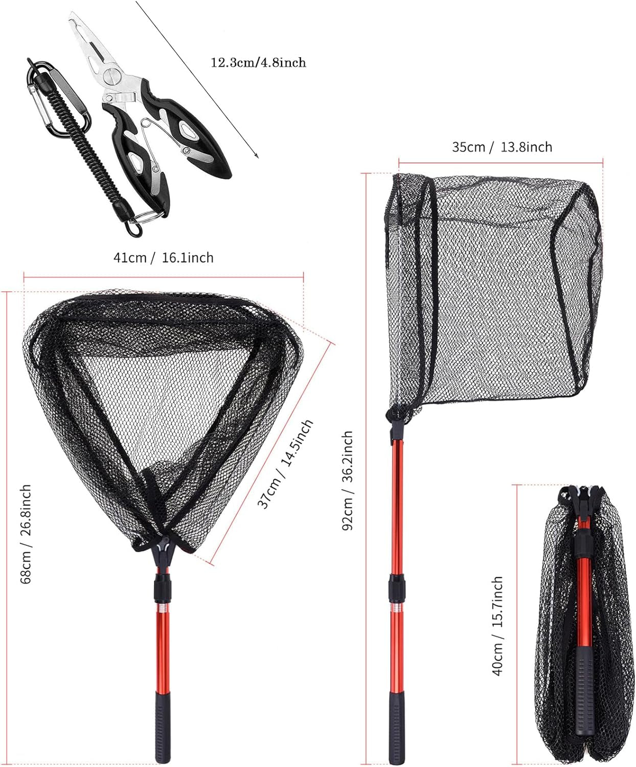 Fishing Net,Foldable Fishing Landing Net with Pliers and 100 Hooks