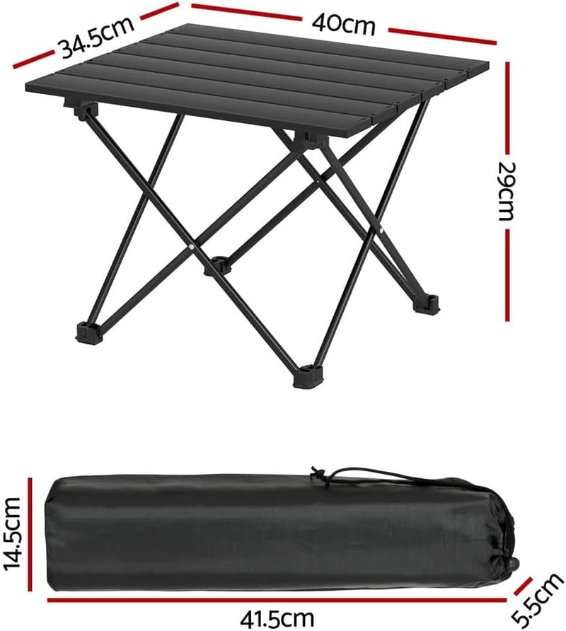 Folding Camping Table, Aluminium Portable Picnic Desk, 40Cm Black