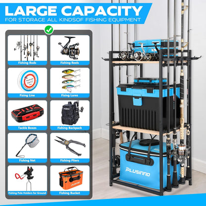 Fishing Rod Holders, Fishing Pole Holders for Garage, Fishing Rod Rack, 3 Tier Fishing Gear Tackle Box Storage for Garage Organization, Fishing Gifts for Men