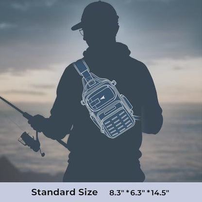 Fishing Sling Bag, Fishing Backpack with Rod Holder Fishing Bag Storge Fishing Gear, Gift for Men, Molle System, Water-Resistant Material - Black Camo - Size 1Pack