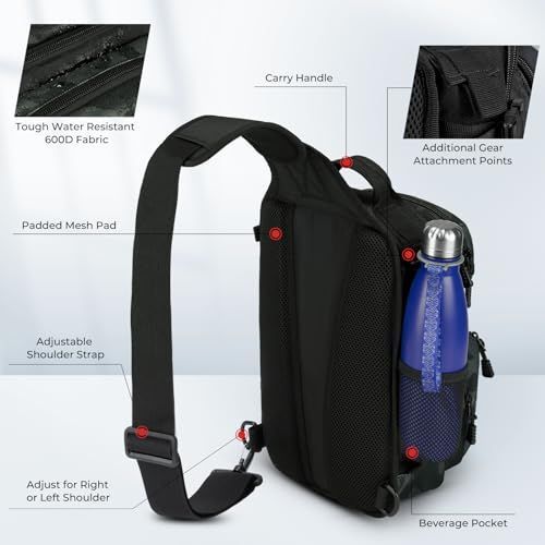 Fishing Sling Bag, Fishing Backpack with Rod Holder Fishing Bag Storge Fishing Gear, Gift for Men, Molle System, Water-Resistant Material - Black Camo - Size 1Pack