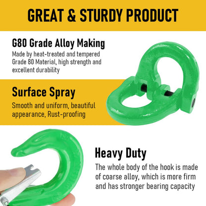2SETS 2T Sling Hook With Hammerlock Heavy Duty Safety Latch Swivel Winch Hook For Trailer Safety Chain-Green
